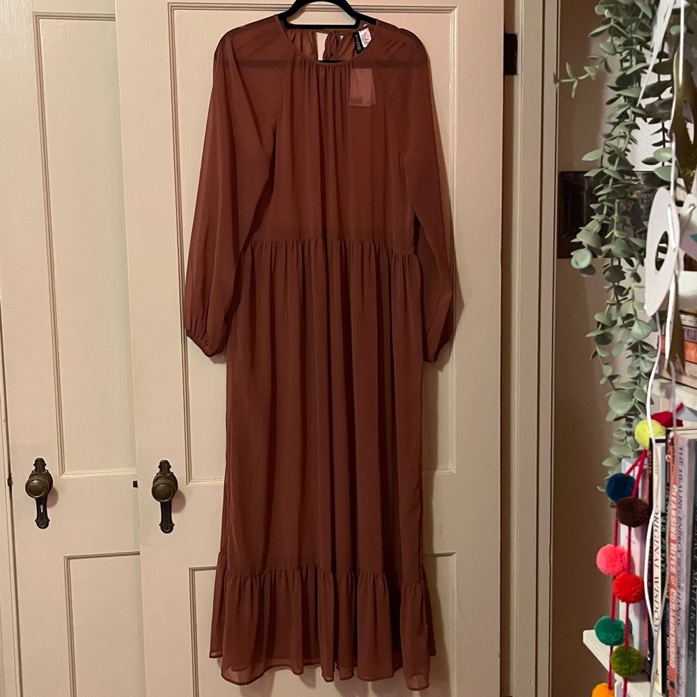 H&M | Balloon-Sleeved Chiffon Dress | Coral | S - Picture 2 of 2